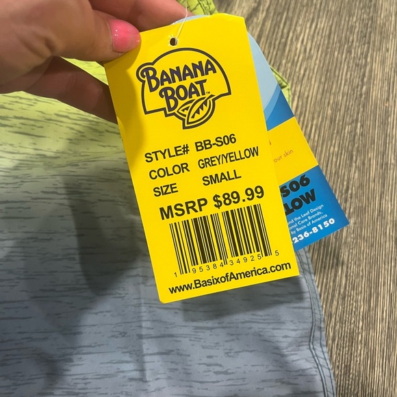 NWT Banana Boat Shorts Board Surf Stretch UPF 50 Swim Gray Yellow Size Small - Picture 4 of 6